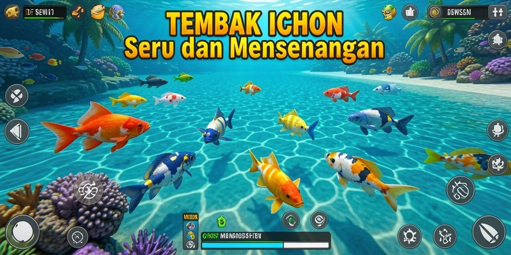 Screenshot gameplay DEWANUSA dengan aksi menembak ikan yang seru.