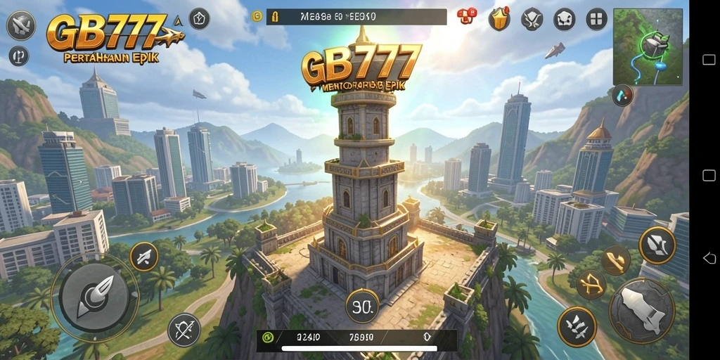 Screenshot GB777 menampilkan aksi seru dalam pertahanan menara melawan serangan musuh.
