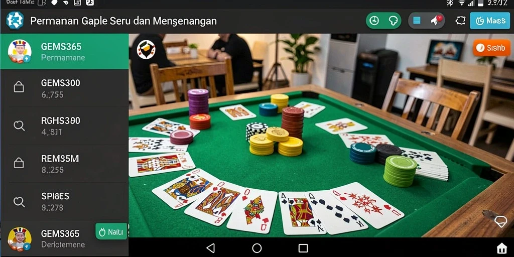 Tampilan screenshot GEMS365 menunjukkan permainan Gaple yang mengasyikkan.