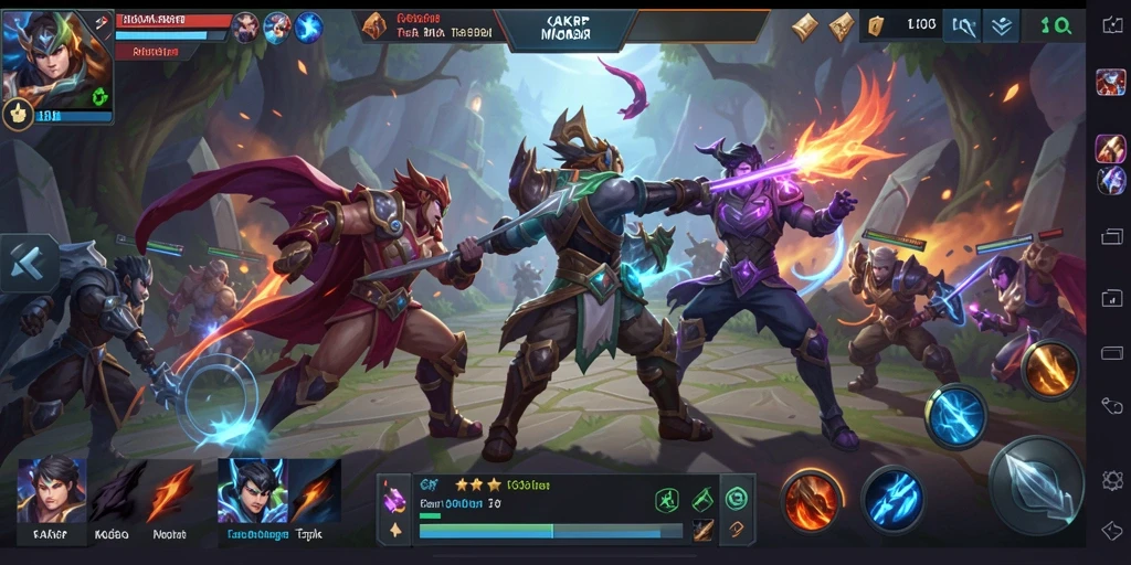Tampilan gameplay seru KAKRP dengan karakter bertarung di arena MOBA.