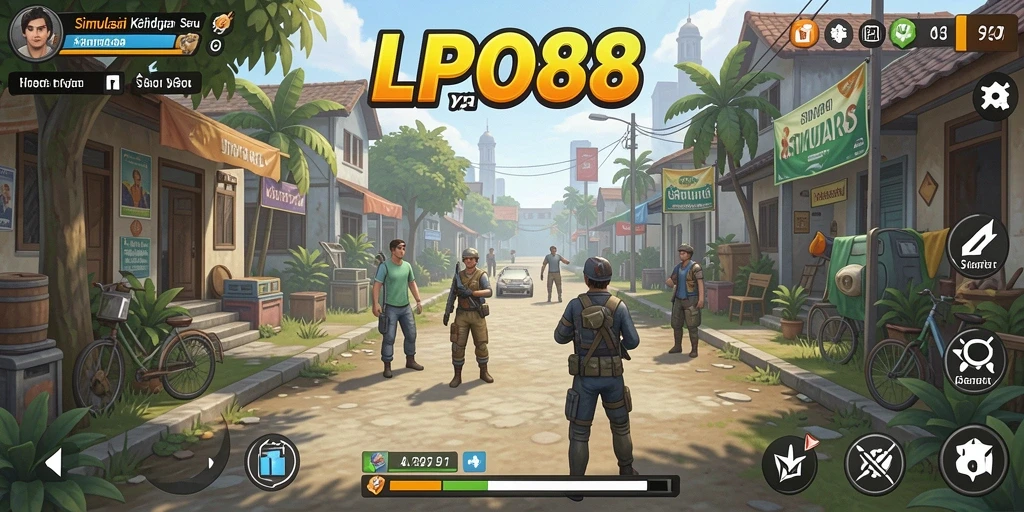 Screenshot gameplay LPO88 yang menampilkan interaksi karakter dan lingkungan.