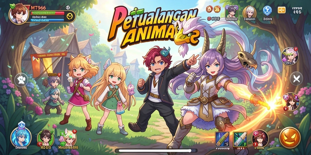 Screenshot MT966 menampilkan karakter dalam pertempuran epik.