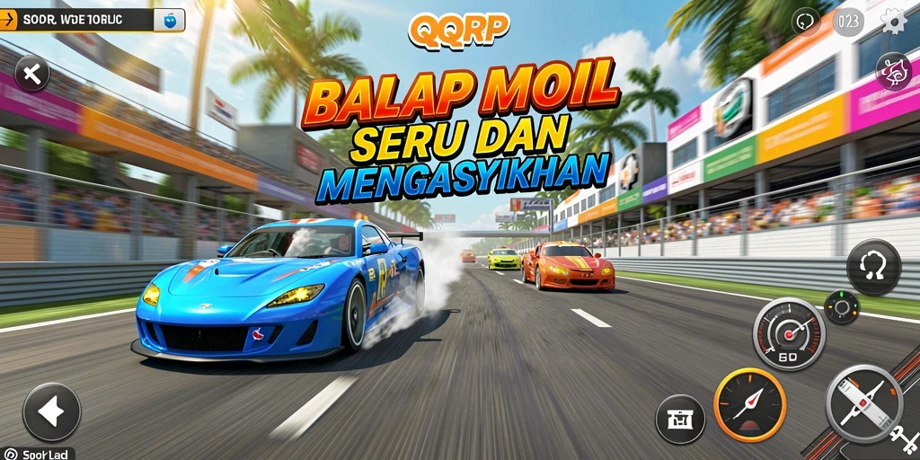 Screenshot menunjukkan balapan seru dalam QQRP dengan grafis yang menawan.