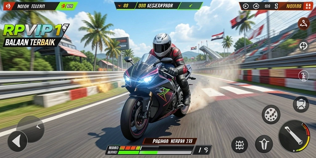 Gameplay balapan motor yang intens dan mendebarkan.