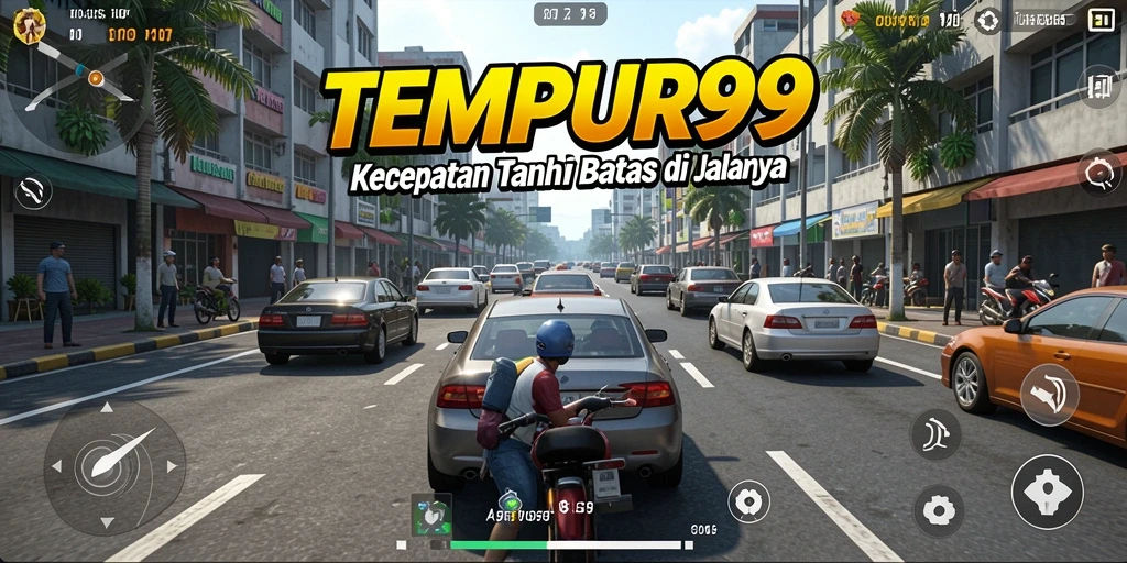 Tampak aksi balapan seru di TEMPUR99 dengan motor cepat.