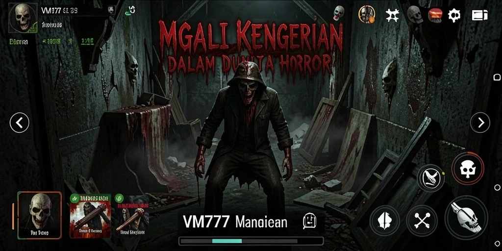 Tampilan gameplay menegangkan dari VM777 dengan efek kengerian yang mendalam.